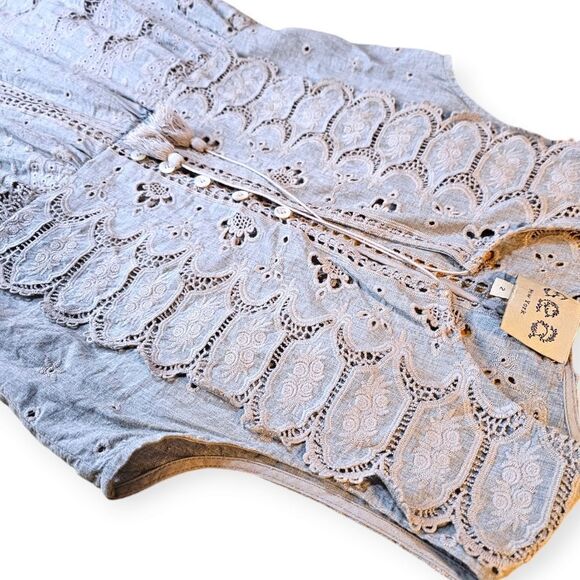 Sea New York Embroidered Sleeveless Midi Dress Pale Blue Grey Size 2 - Picture 7 of 16